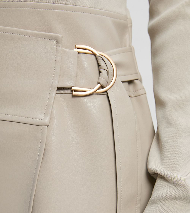 Figure Form PU Mix Tab Detail Pleated Knit Midi Dress