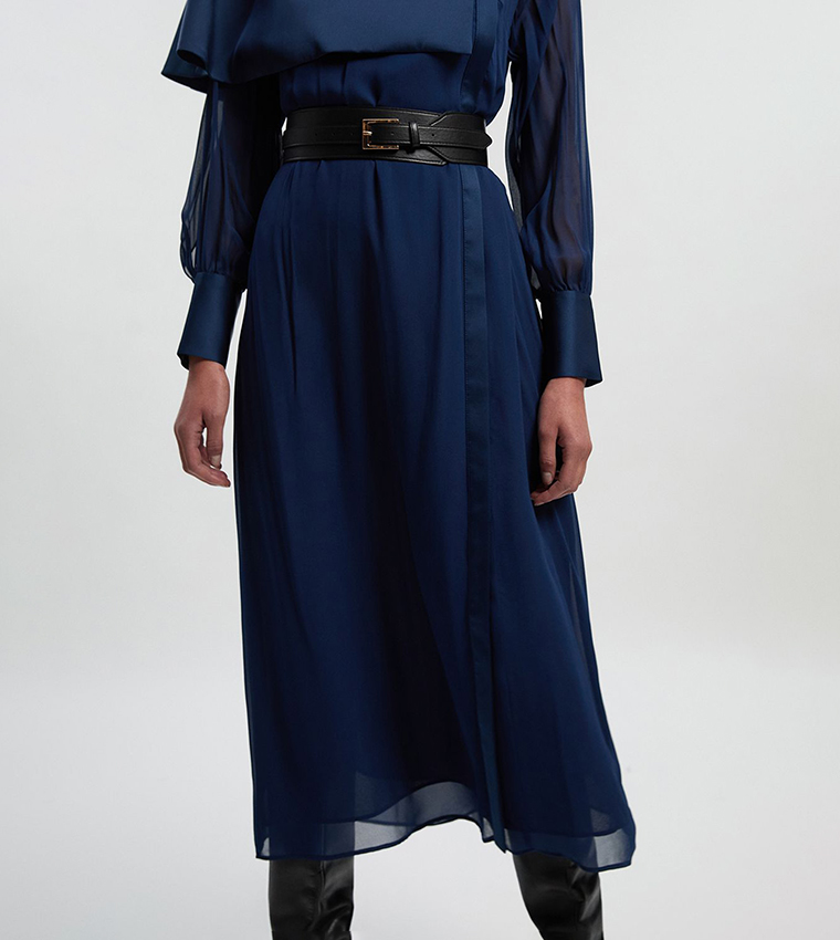 Military Sheer Cape Detail Woven Midi Dress