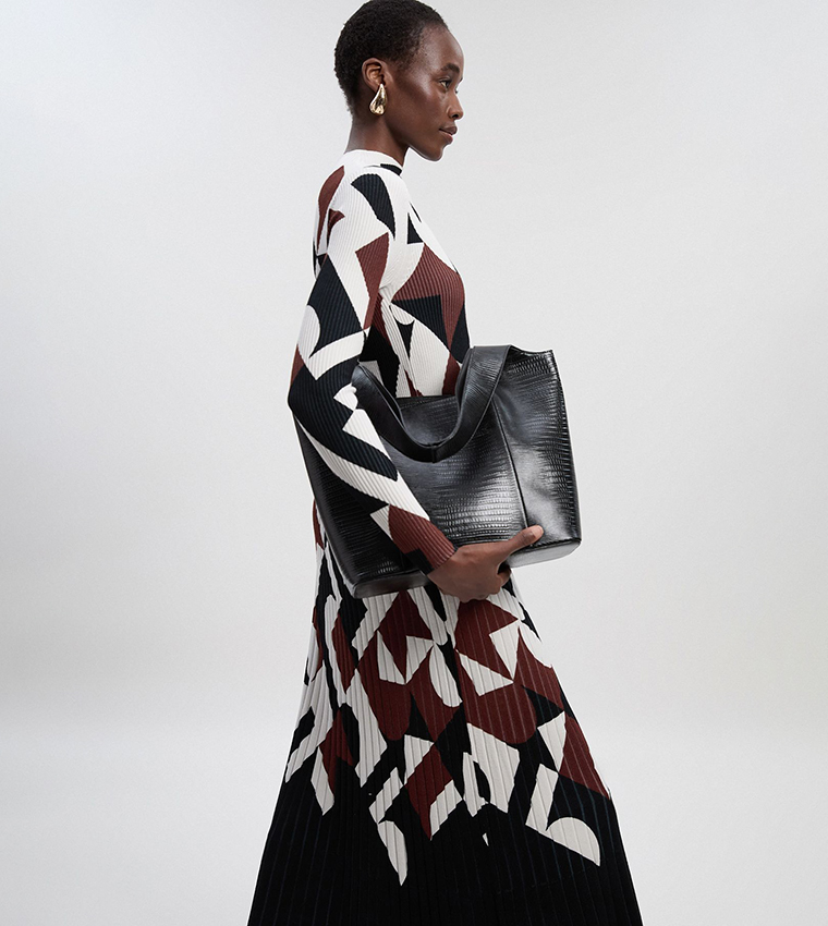 Geo Jacquard Knit Midi Dress