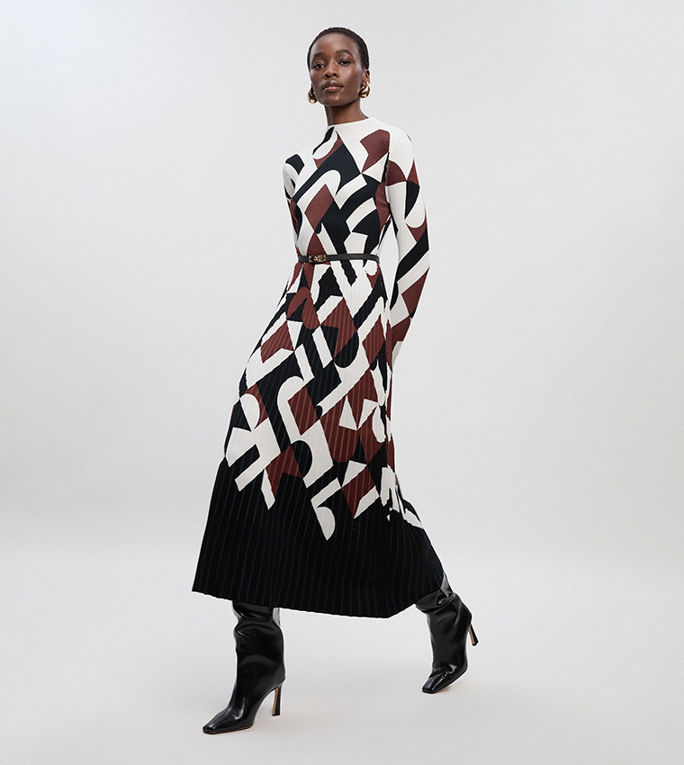Geo Jacquard Knit Midi Dress