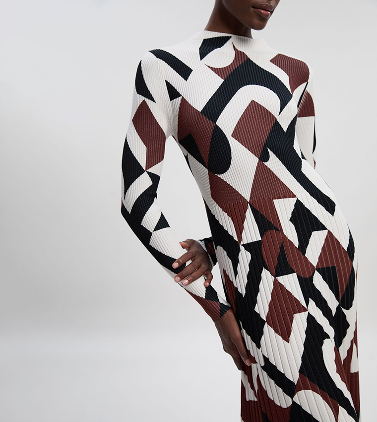 Geo Jacquard Knit Midi Dress
