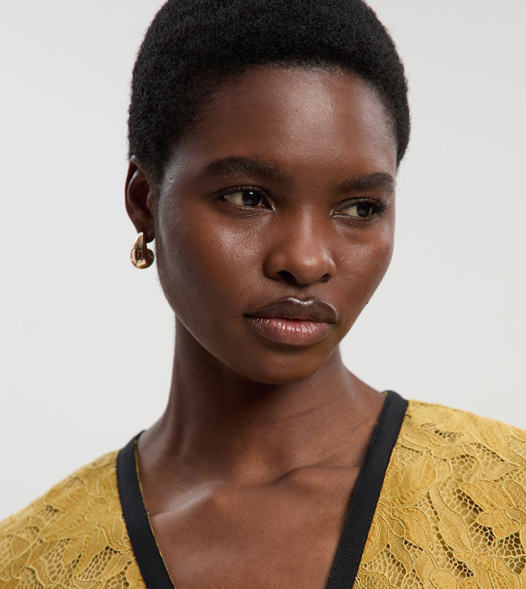 Lace with Taping Long Sleeves Woven Maxi Dress