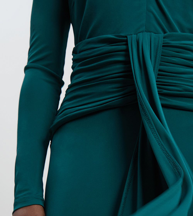 Premium Stretch Crepe Jersey V Neck Zip Detail Maxi Dress