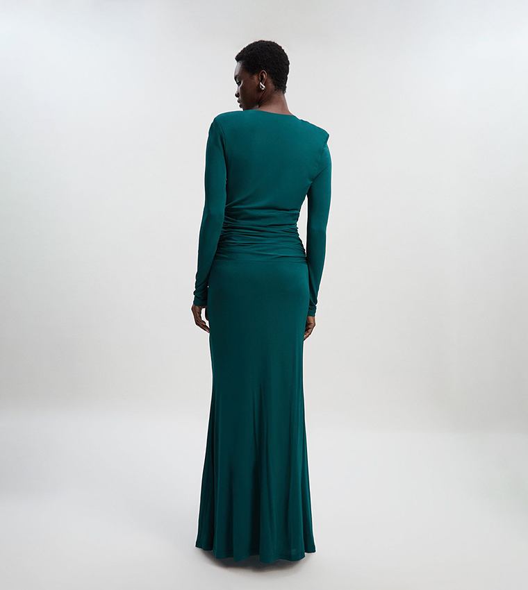 Premium Stretch Crepe Jersey V Neck Zip Detail Maxi Dress