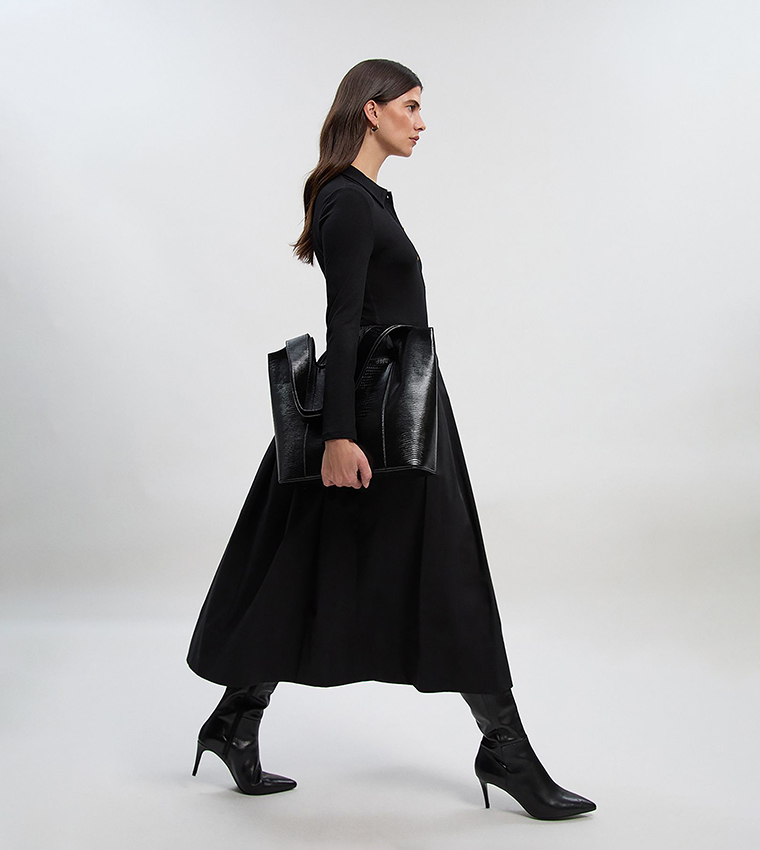 فستان ميداكسي بياقة مثبتة بأزرار للمقاسات الصغيرة 