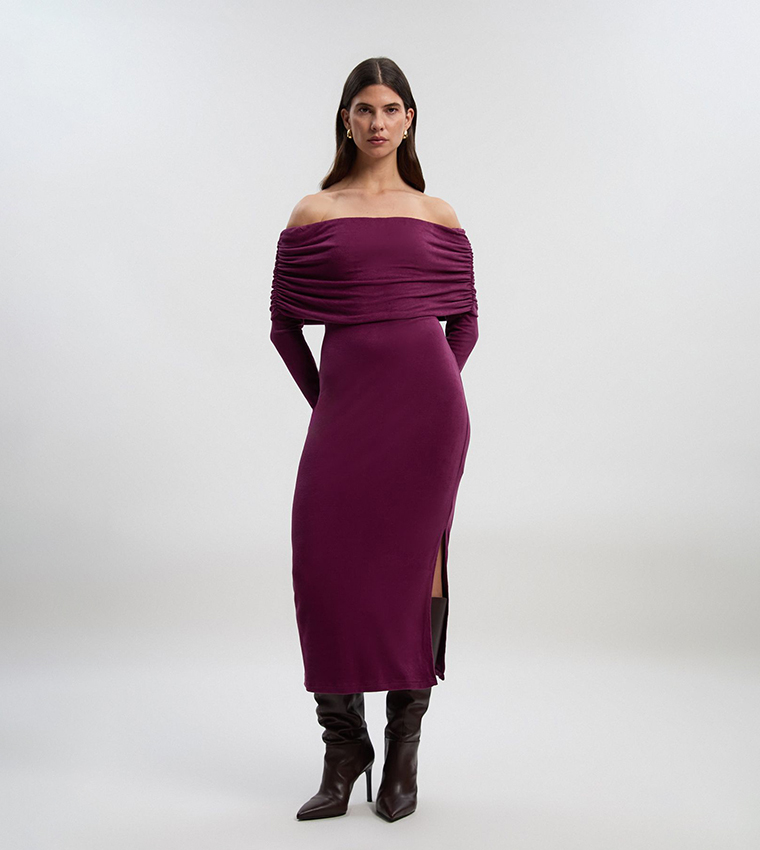 karen millen purple dress Purple Drape Sleeve Embellished Midaxi Dress