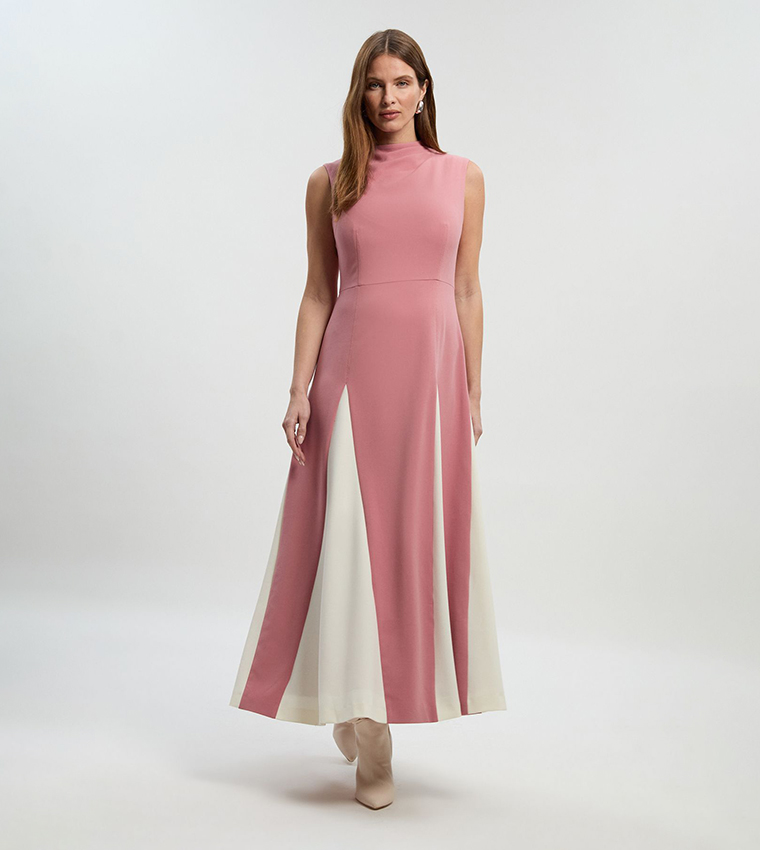 Color Block Compact Stretch Tailored Midi Dress