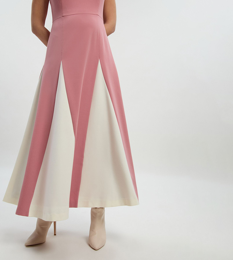 Color Block Compact Stretch Tailored Midi Dress