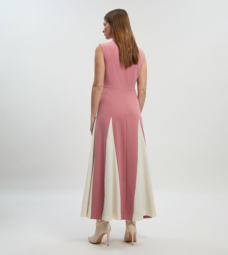 Color Block Compact Stretch Tailored Midi Dress