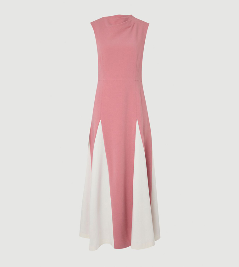 Petite Color Block Compact Stretch Tailored Midi Dress