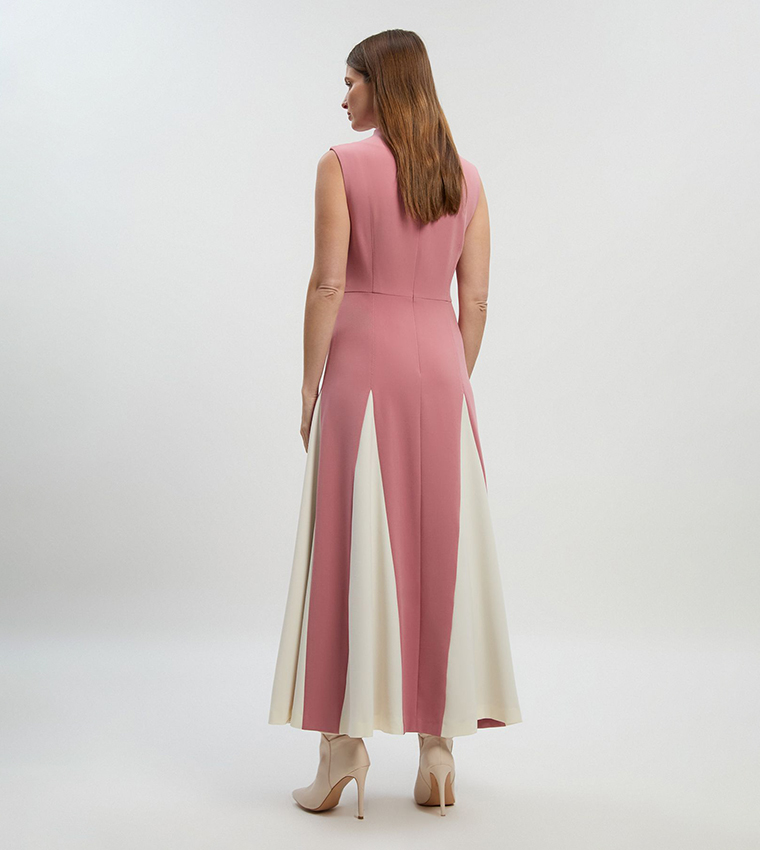 Petite Color Block Compact Stretch Tailored Midi Dress