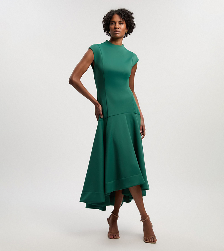 Buy Karen Millen Scuba Dipped Ruffle Hem Woven Midi Dress In Green |  6thStreet Qatar