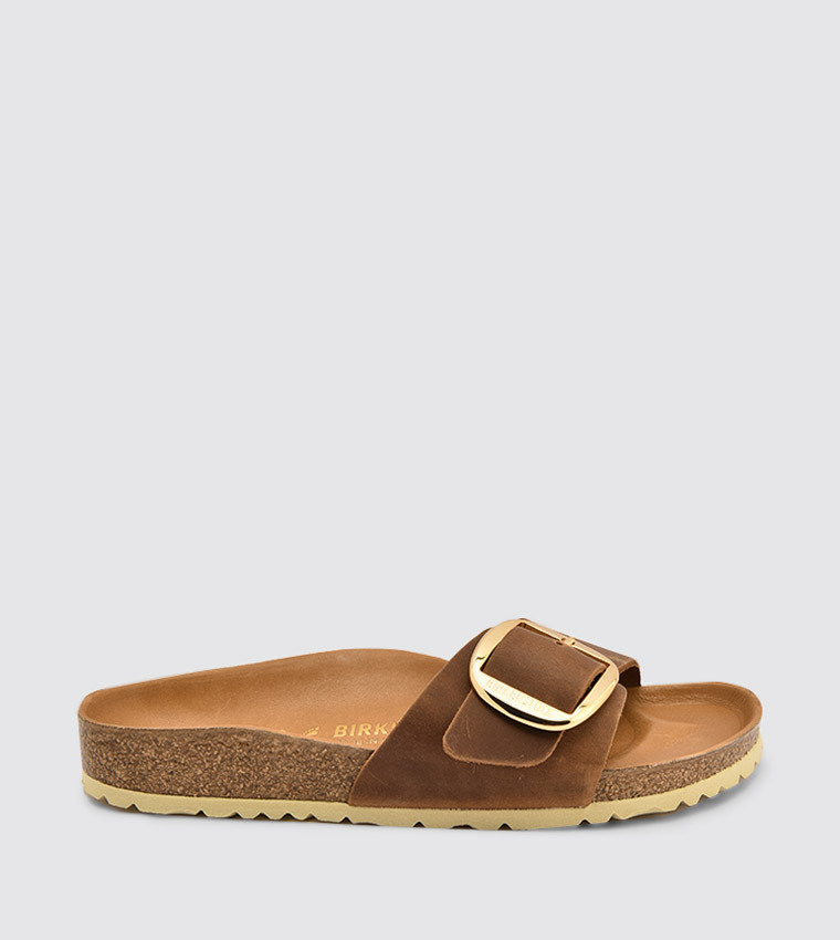 Buy Birkenstock Madrid Big Buckle Detailed Cognac Slides In Brown ...