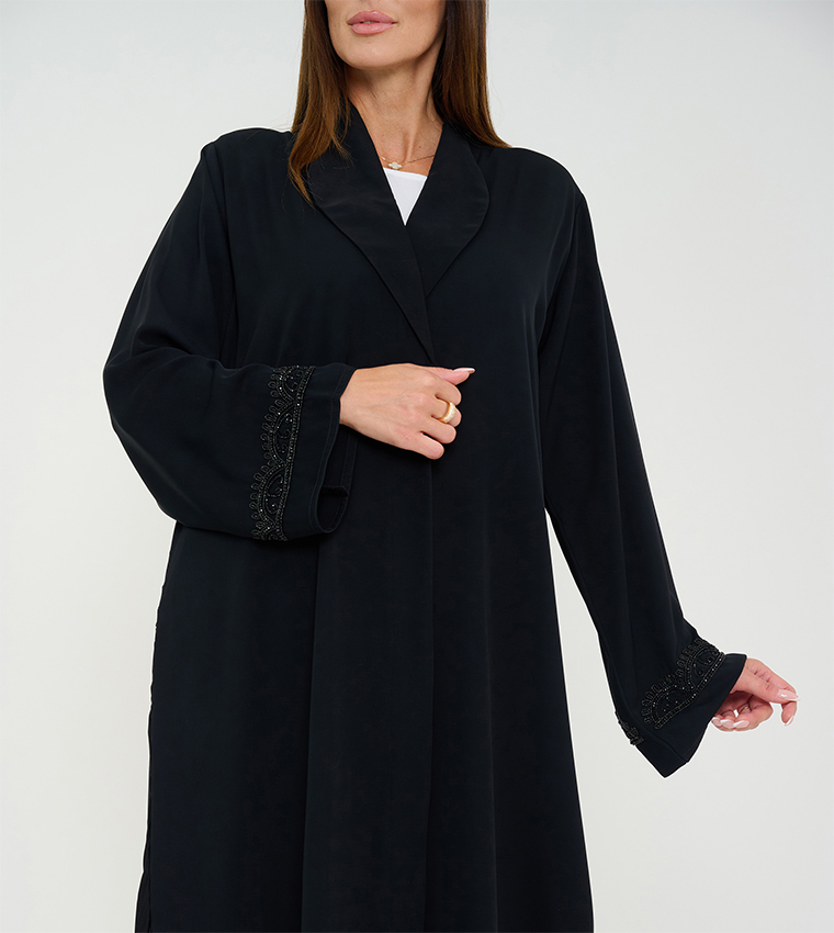 Embellished Long Sleeves Pleated Abaya