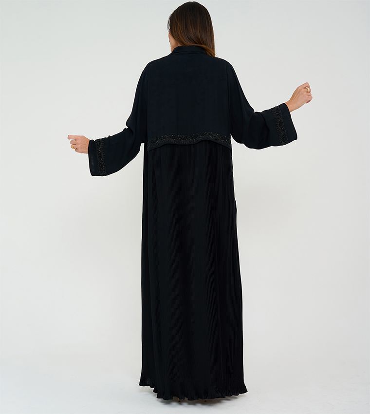 Embellished Long Sleeves Pleated Abaya