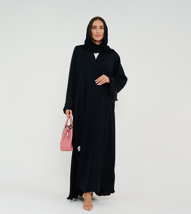 Embellished Long Sleeves Pleated Abaya