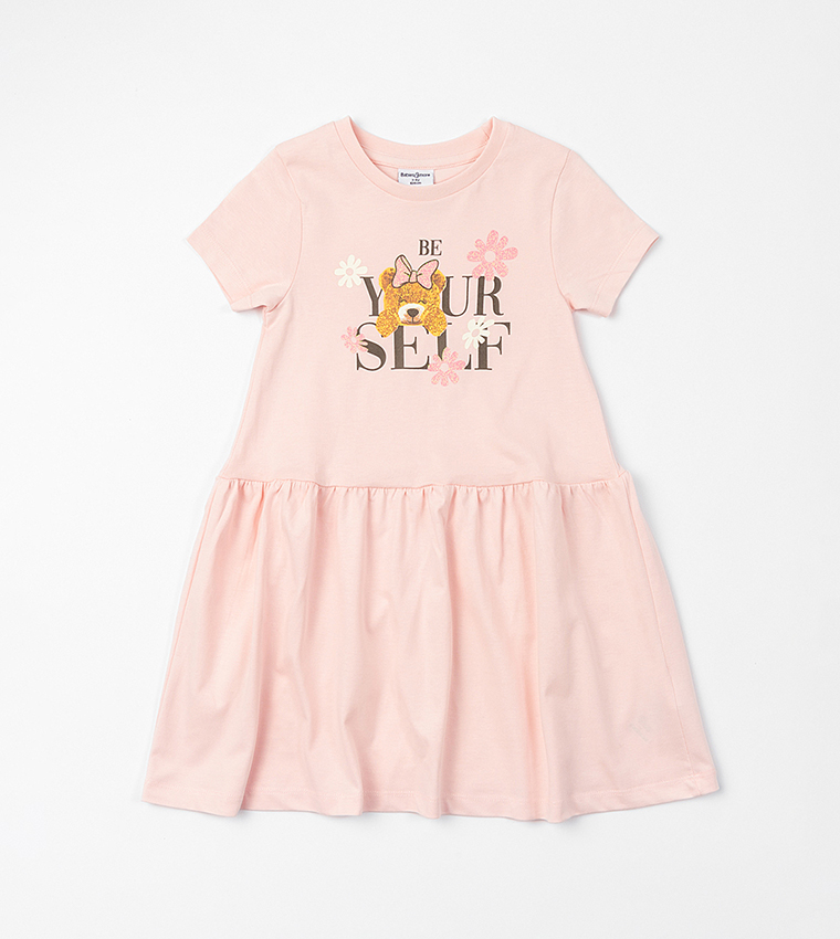 Printed Short Sleeves Flared Dress