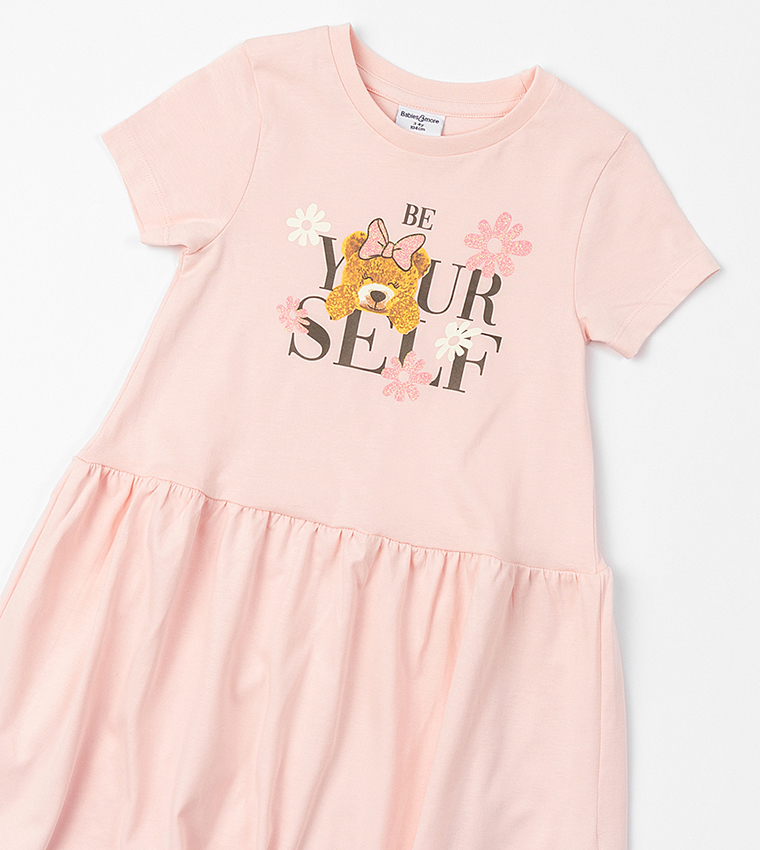 Printed Short Sleeves Flared Dress