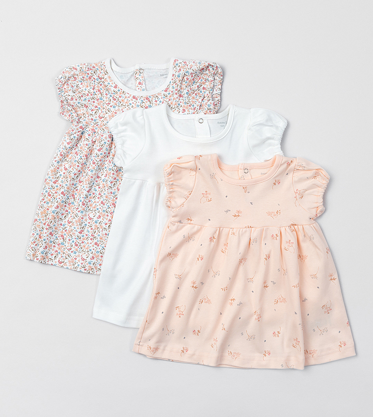 Pack of 3 Printed Puff Sleeves Flared Dress