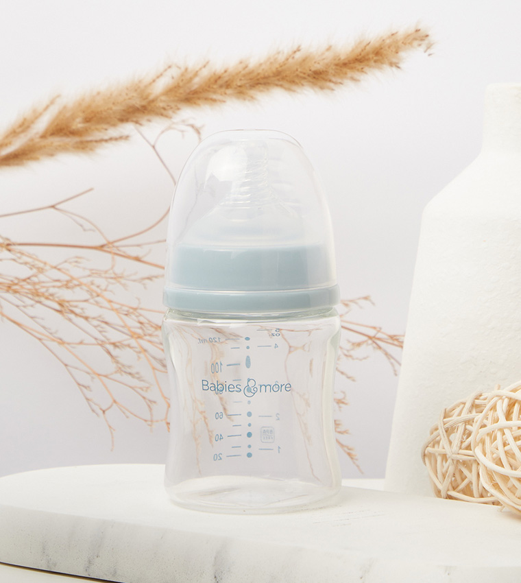 Wide Neck Glass Grip Shape Feeding Bottle, 120ml/5oz