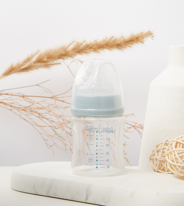 Wide Neck Glass Grip Shape Feeding Bottle, 120ml/5oz