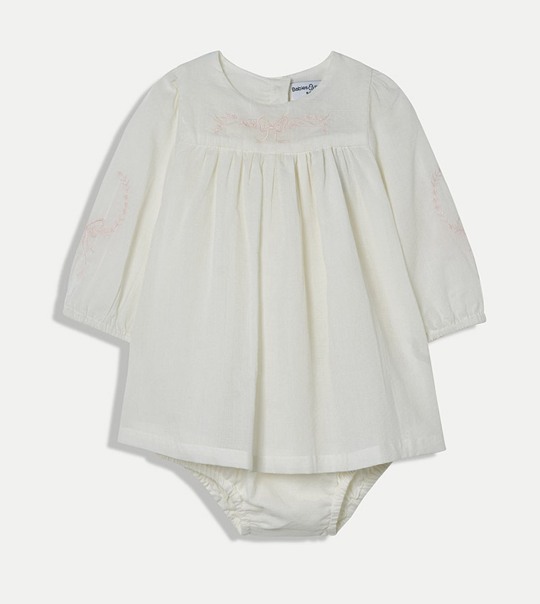 Solid Long Sleeves Dress with Bloomer