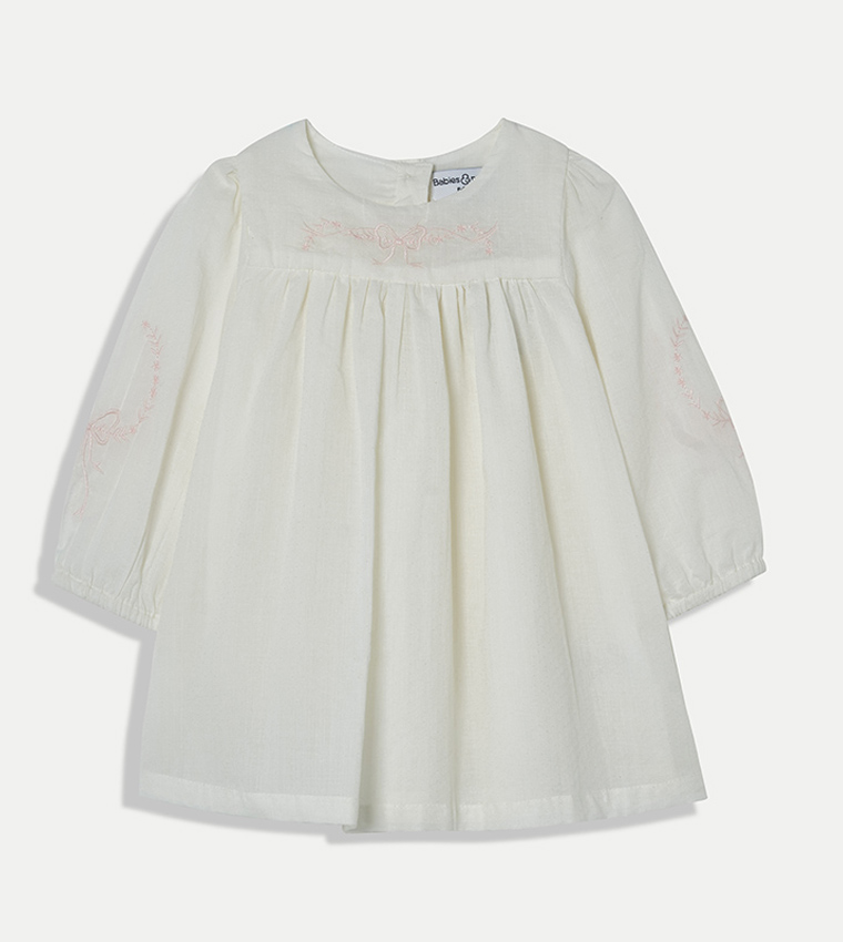 Solid Long Sleeves Dress with Bloomer