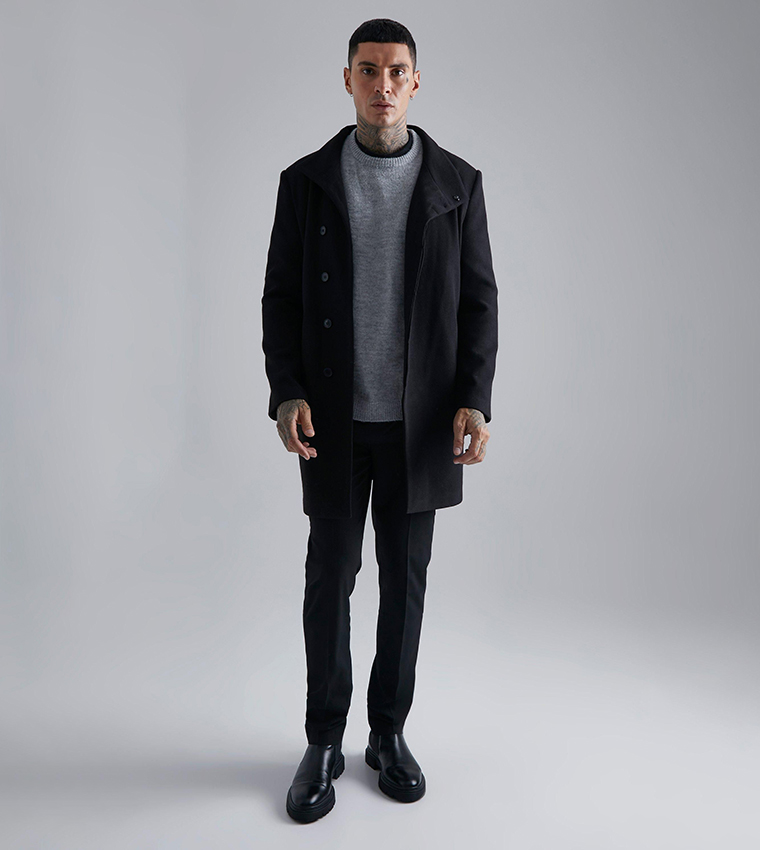 High Neck Wool Look Overcoat