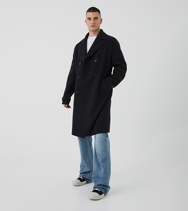 Tall Double Breasted Wool Look Overcoat