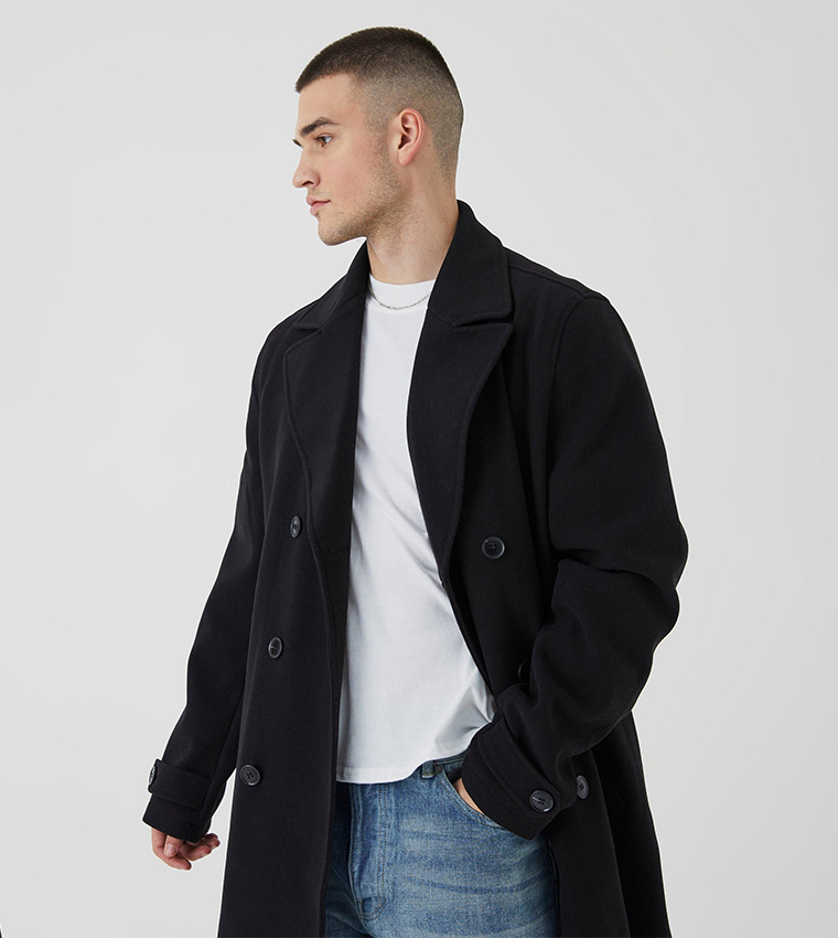 Tall Double Breasted Wool Look Overcoat