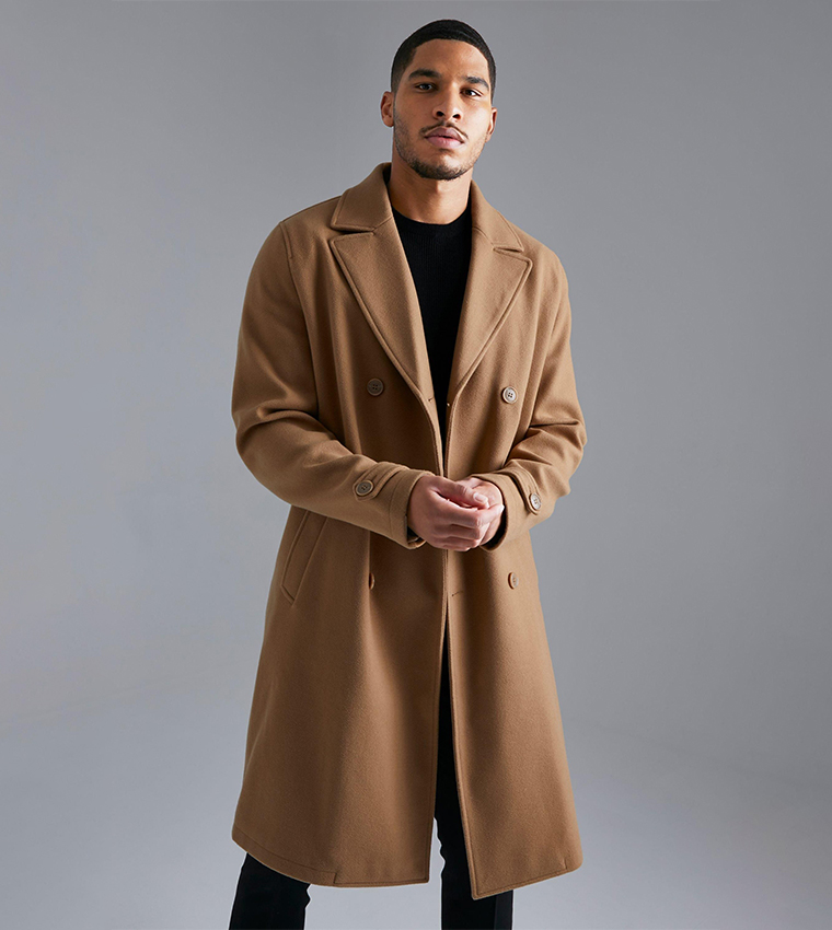 Tall Double Breasted Wool Look Overcoat
