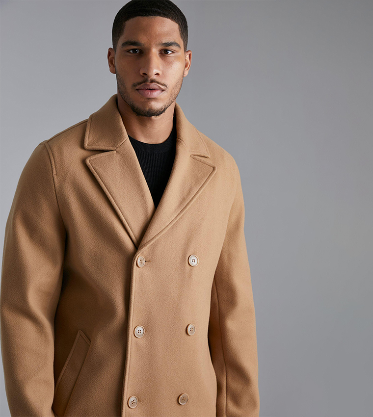 Tall Double Breasted Wool Look Overcoat