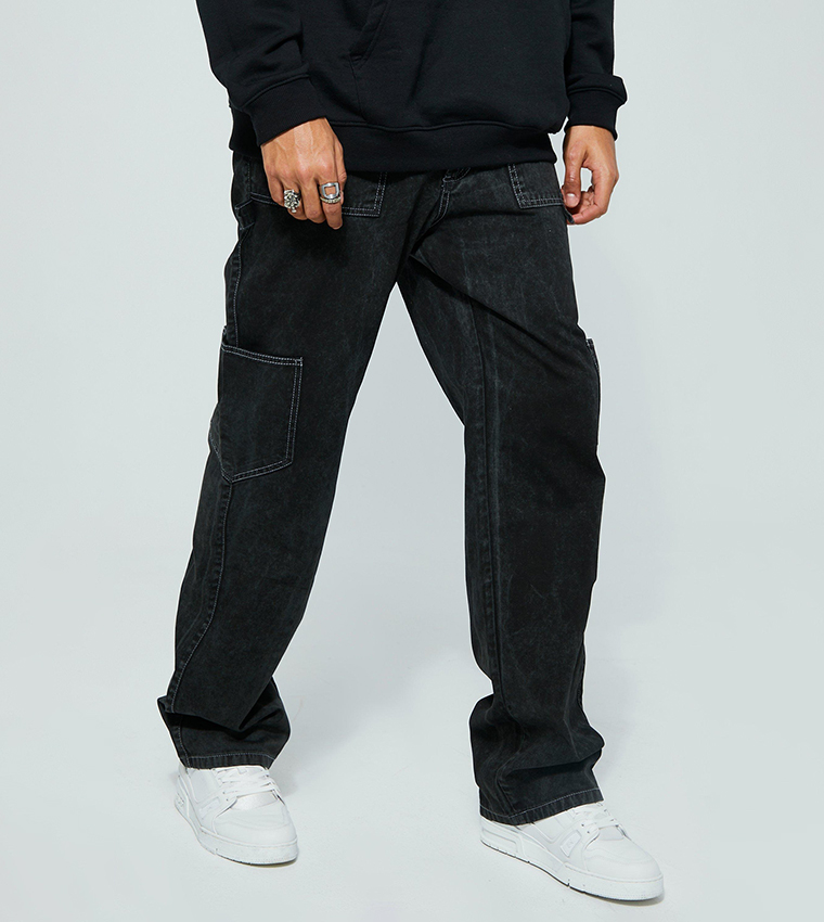 Tall Relaxed Fit Washed Carpenter Cargo Trousers