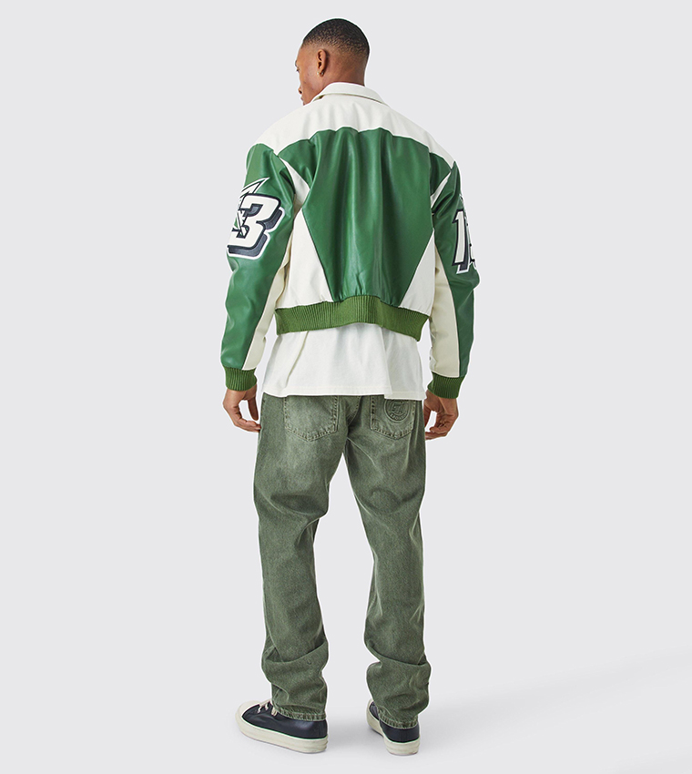 PU Moto Collared Oversized Bomber Jacket