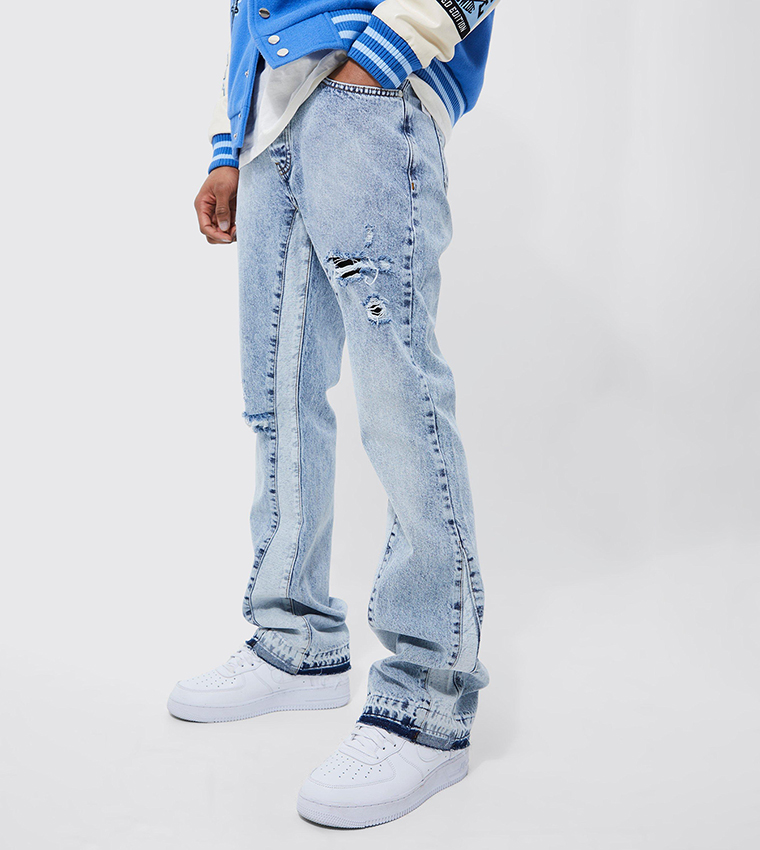 Distressed Panel Slim Fit Flared Jeans