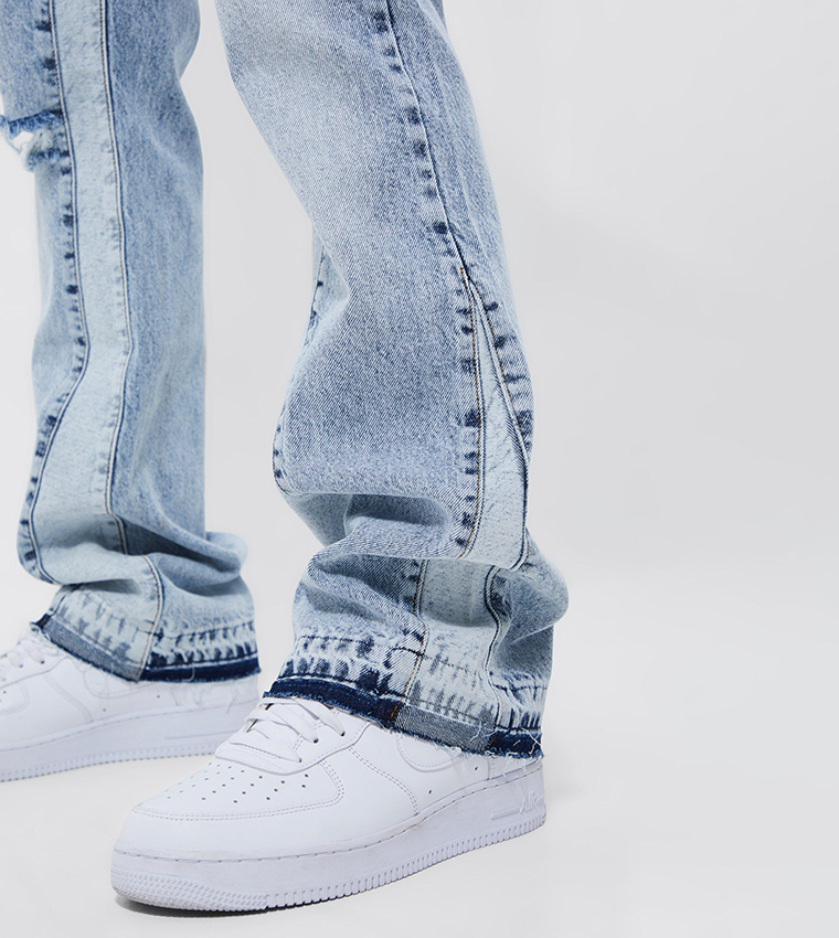 Distressed Panel Slim Fit Flared Jeans