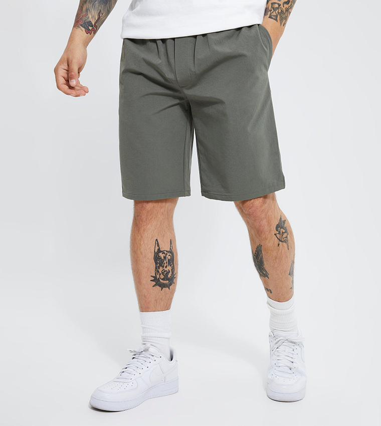 Solid Relaxed Fit Stretch Shorts