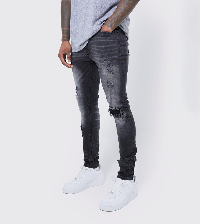 Boohoo Grey Skinny Stretch Jeans Skinny Stretch Rip Repair Zip