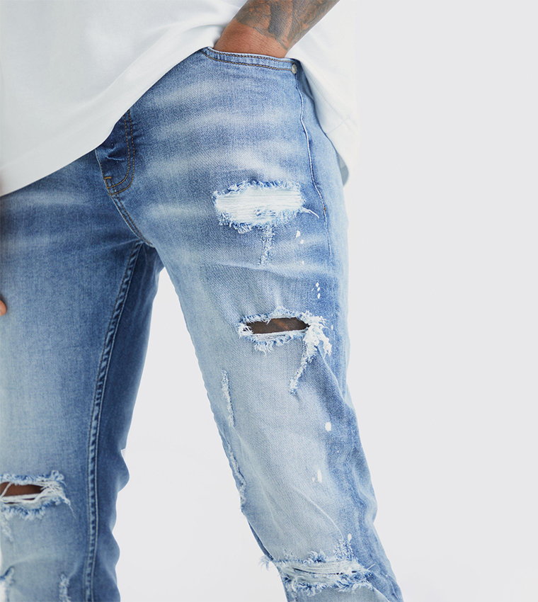 Stretch Bleached Ripped Skinny Fit Jeans