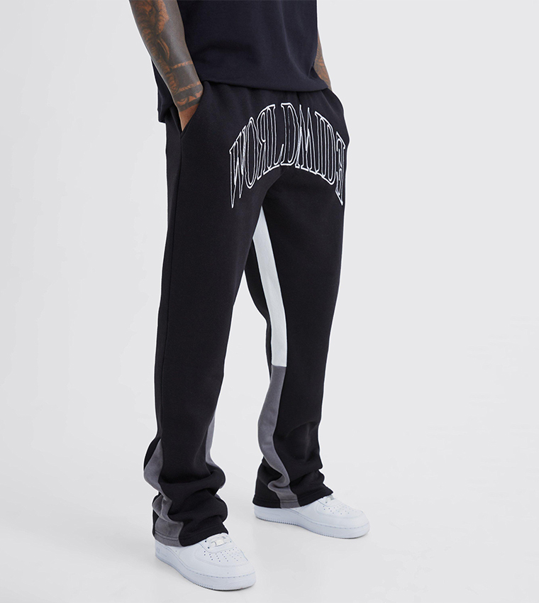 Buy Boohoo Worldwide Print Contrast Stitch Gusset Joggers In Black 6thStreet UAE