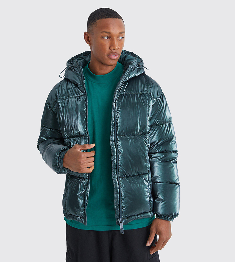 Buy Boohoo Metallic Square Quilted Puffer Jacket In Green 6thStreet Kuwait