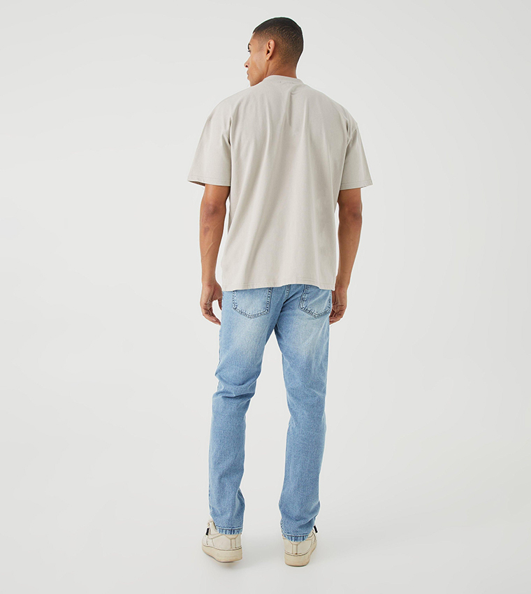 Faded Mid Rise Straight Fit Jeans