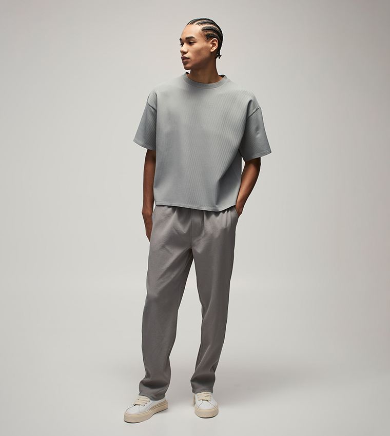 Ribbed Oversized T-Shirt & Trouser Set