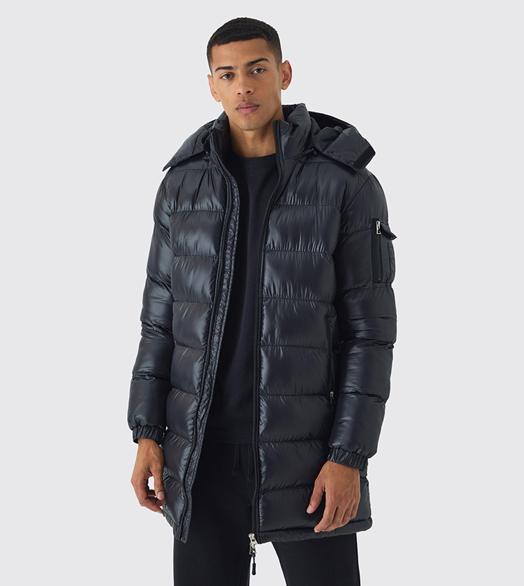 Longline Glossy Hooded Puffer Jacket