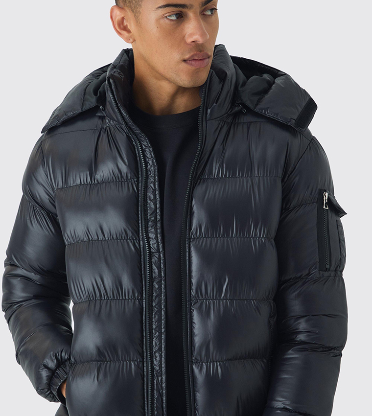 Longline Glossy Hooded Puffer Jacket