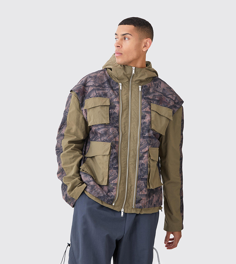 Buy Boohoo Washed Ripstop Nylon Camo Utility Jacket In Khaki 6thStreet Qatar