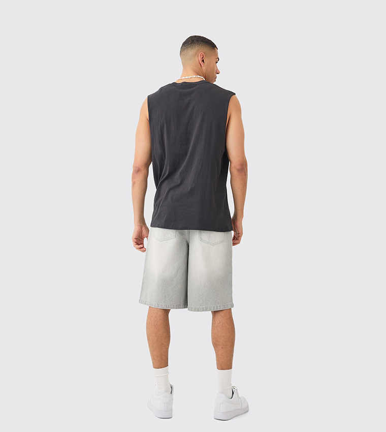 Faded Button Closure Denim Jorts