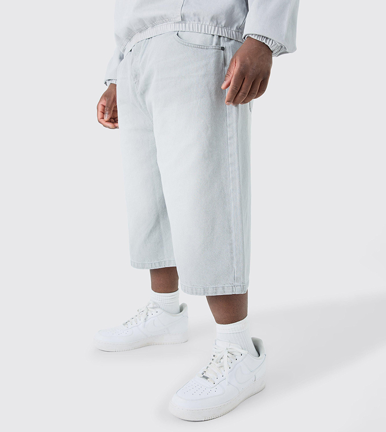 Plus & Tall Long Line Washed Denim Jorts