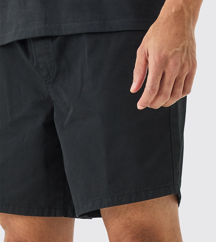 Shorter Length Relaxed Fit Elastic Waist Chino Shorts