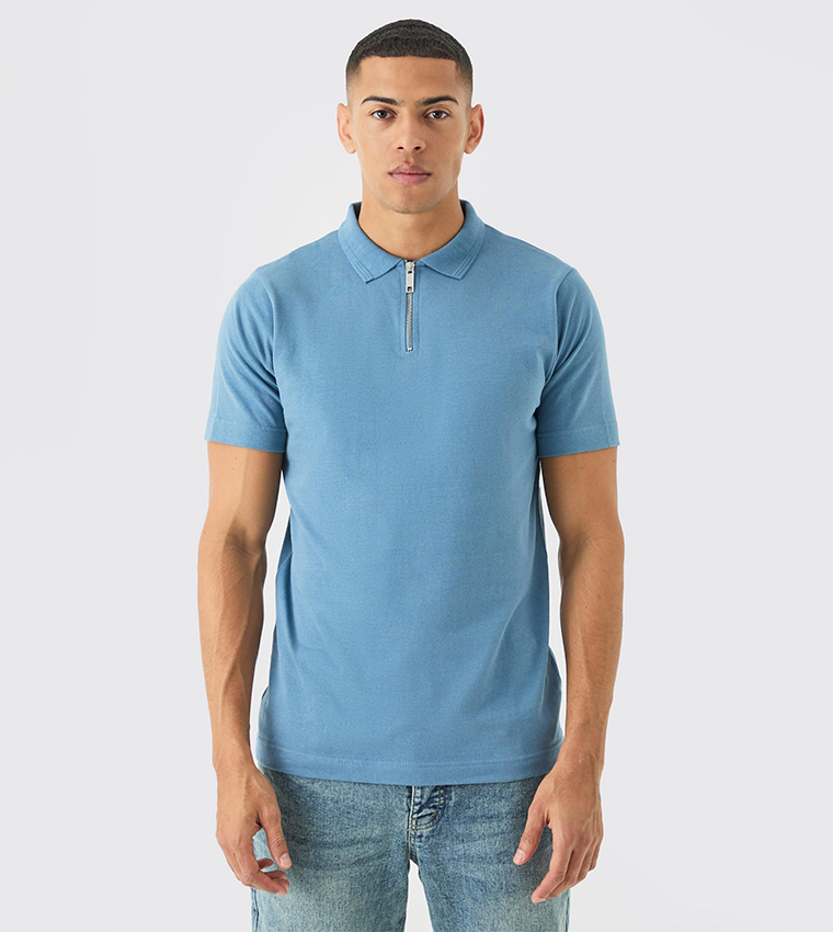 Slim Fit Heavy Zip Neck Polo T-Shirt